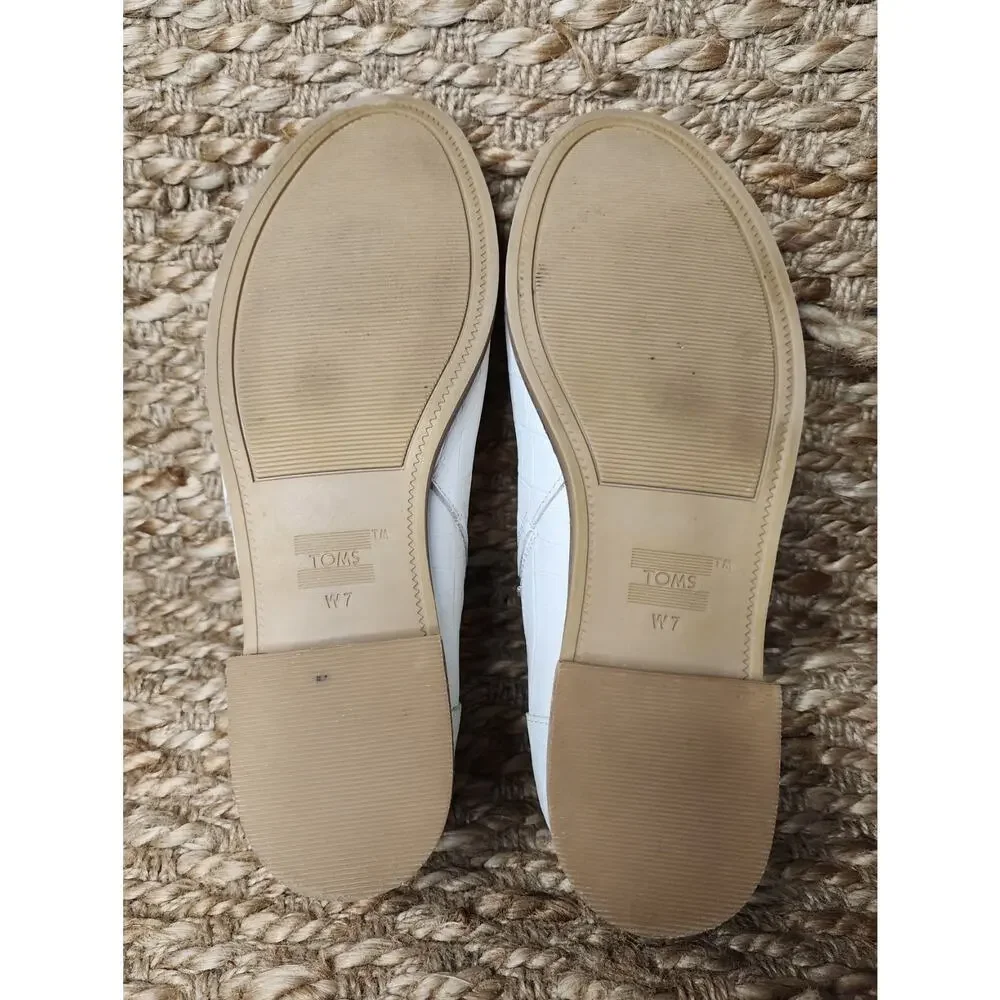 Womens Toms Shaye Low White Croc Emboss Fashion Leather Loafers Size 7